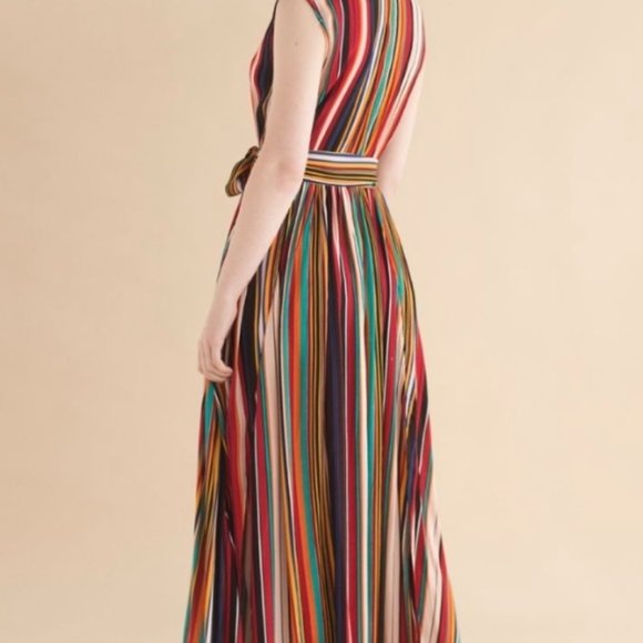 CHIC WISH || Elegance Keeper Striped V-Neck Sleeveless Maxi Dress - XS - Picture 8 of 9
